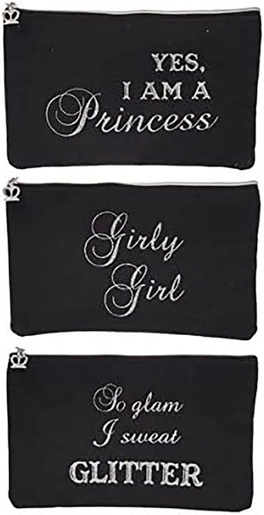 Ganz Tiara Girl Cosmetic Bags, 81/2" W. x 5" H, Black and Silver
