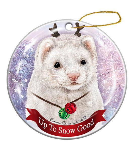 Holiday Pet Gifts Ferret White Dark Eyes Porcelain Christmas Ornament