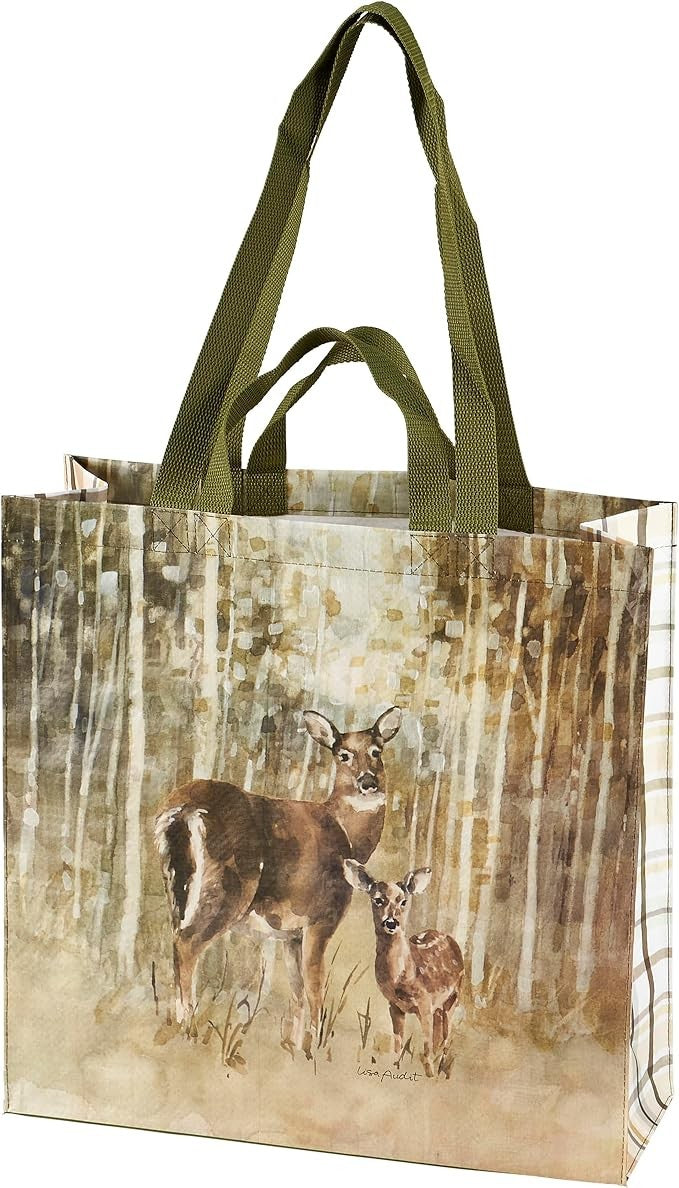 Primitives By Kathy Market Tote - Bear and Deer in Woods and Trees, 15 inches