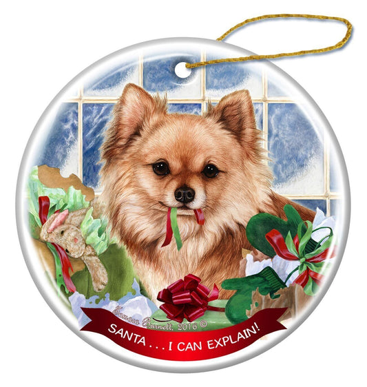 Red Longhaired Chihuahua Dog Porcelain Ornament 'Santa.. I Can Explain!