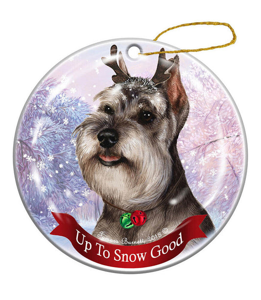 Holiday Pet Gifts Grey Cropped Schnauzer Dog Porcelain Christmas Ornament