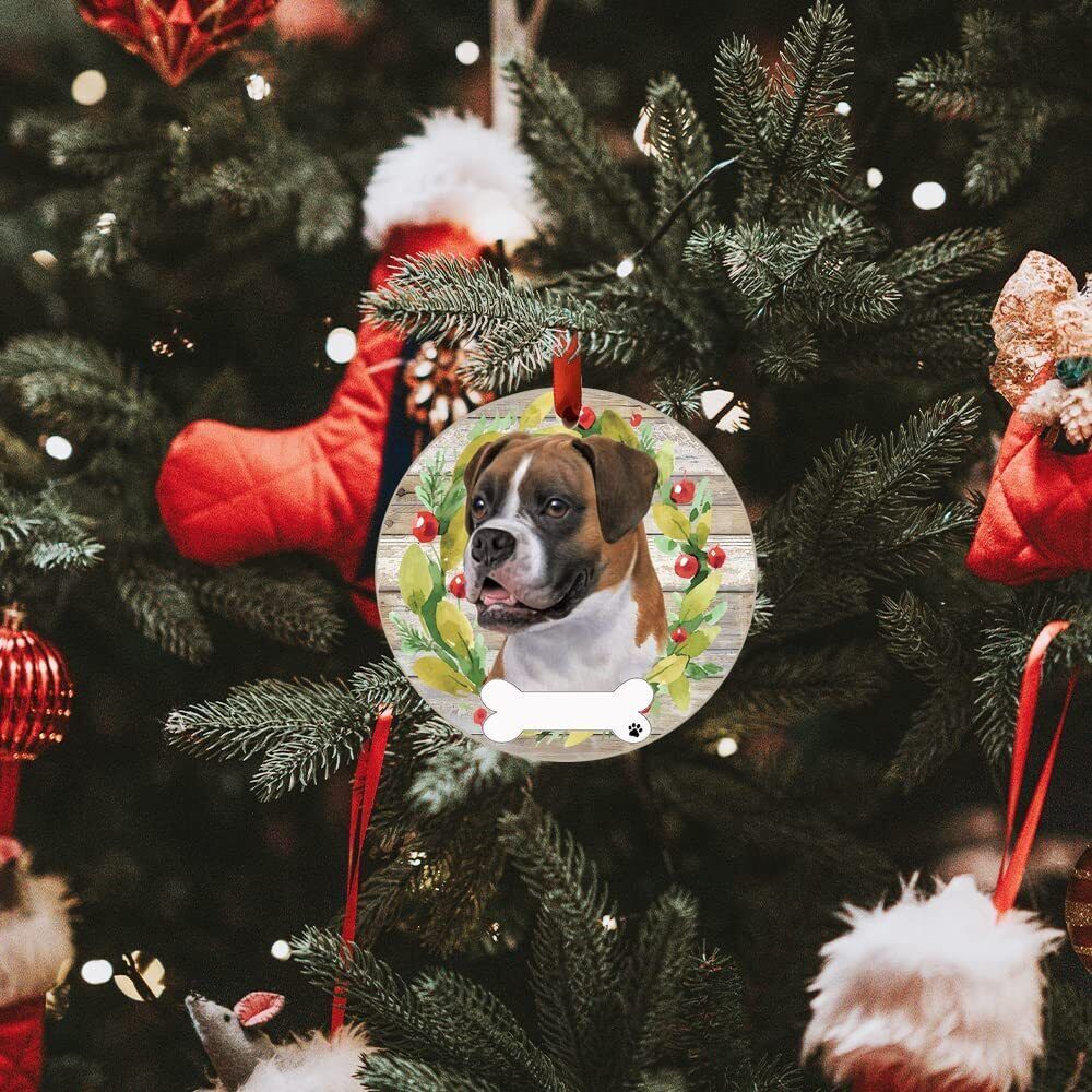 Boxer Uncropped Ornament - E&S Pets - DIY Personalizable, Ceramic Round Ornament