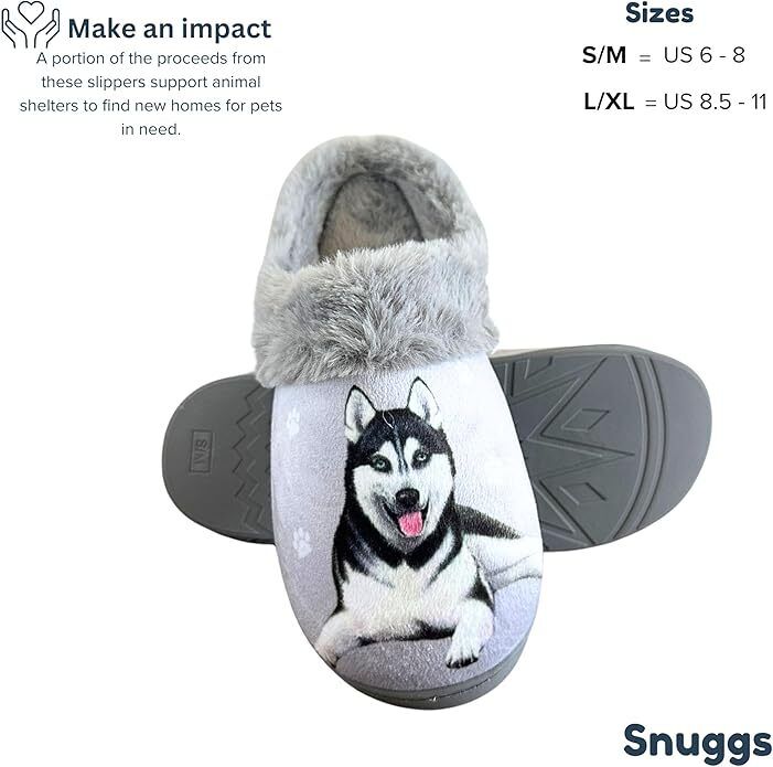 E&S Pets Siberian Husky Snugg Slippers for Pet Lovers - Fuzzy Memory Foam, S/M