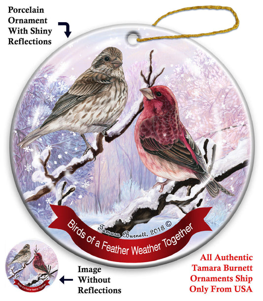 Holiday Pet Gifts Purple Finch Bird Porcelain Christmas Ornament