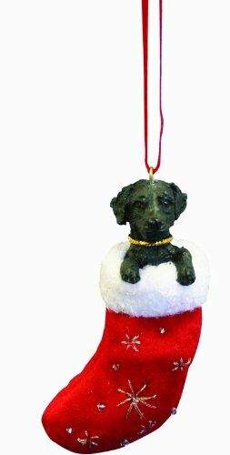 Black Labrador Christmas Stocking Ornament w "Santa's Little Pals" Hand Painted