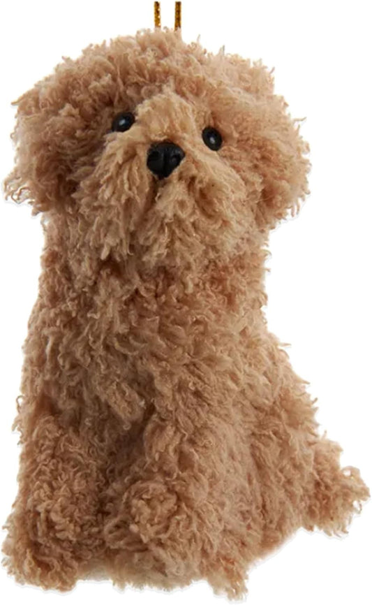 Kurt Adler F2242DO Furry Curly Doodle Dog Tan 4" Hanging Christmas Ornament