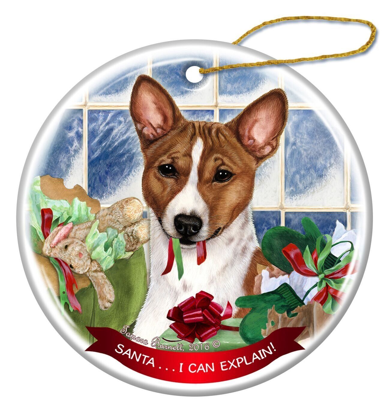 Basenji Red and White Dog Porcelain Hanging Ornament Pet Gift