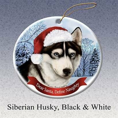 Holiday Pet Gifts Siberian Husky (Black & White) Dog Porcelain  Ornament
