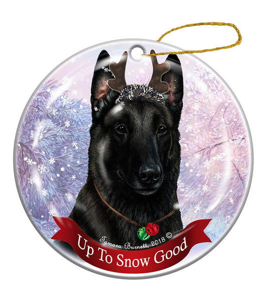 Pet Gifts Belgian Malinois Black Reindeer Dog Porcelain Christmas Ornament