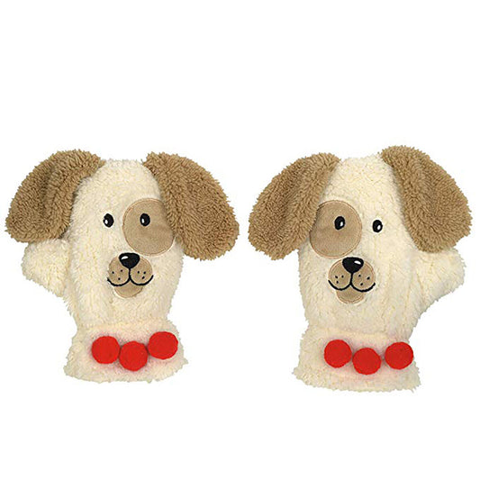 Department 56 Snowpinions Cute Brown and White Puppy Dog Plush Youth  Mittens