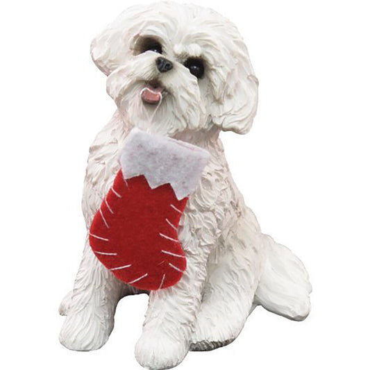 Sandicast Bichon Frise with Stocking Christmas Ornament by Sandicast