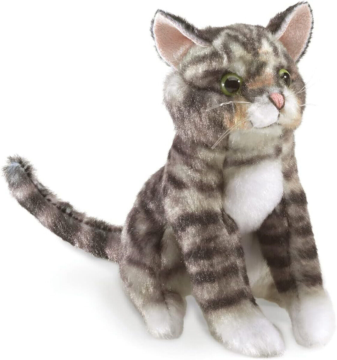 Folkmanis Mini Tabby Cat Finger Puppet, Gray; Black; White