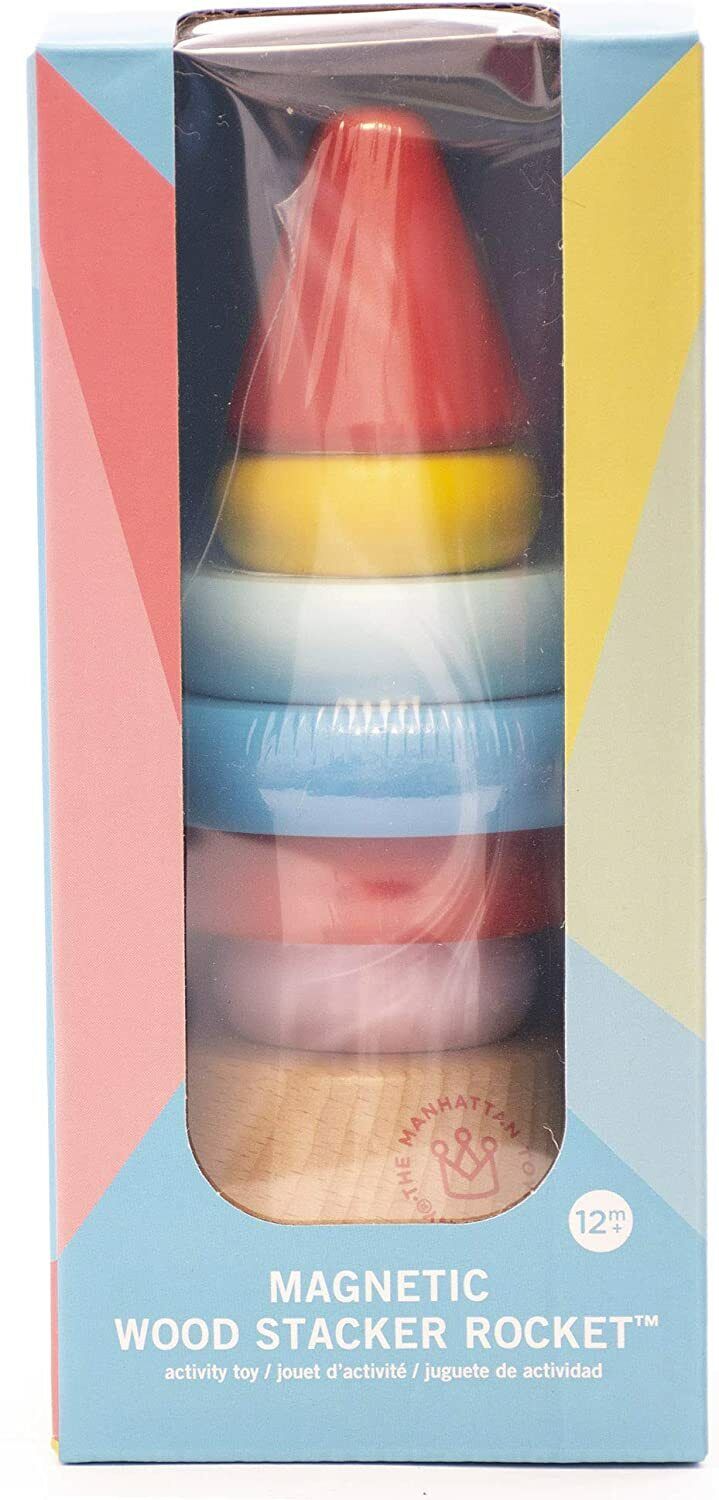 Manhattan Toy Stacker Rocket Baby Toddler 7 Pc Magnetic Wooden Stacking Toy Set