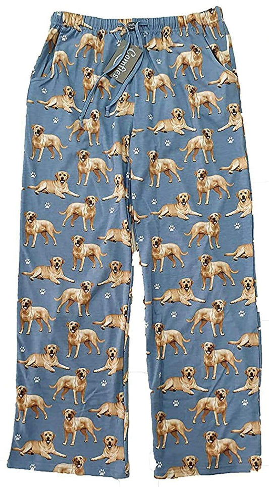 Yellow Labrador Retriever Unisex Lightweight Cotton Blend Pajama Bottoms- Large