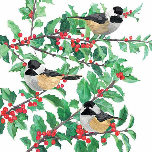 PPD "Yuletide Chickadees, White" Paper Cocktail/Beverage Napkins,
