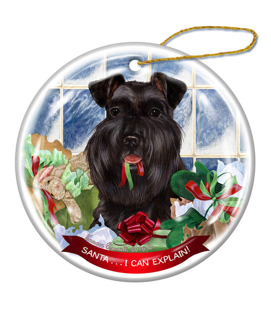 Black Uncropped Schnauzer Dog Porcelain Ornament 'Santa.. I Can Explain!'