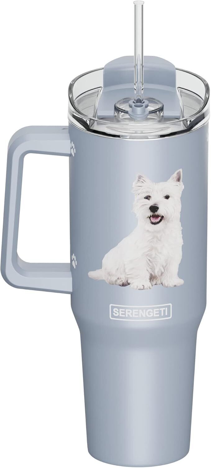 Serengeti 40 Oz Westie Dog Stainless Steel Tumbler with Handle, Straw & Lid