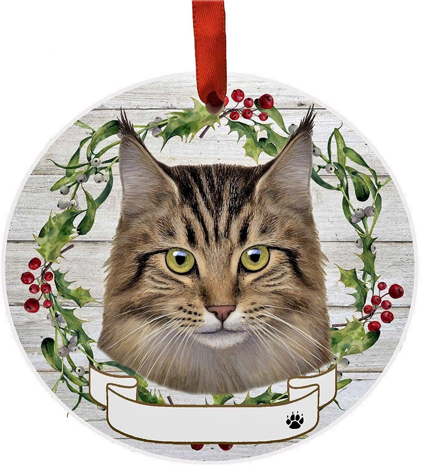 Maine Coon Cat Ornament - E&S Pets - Personalizable, Ceramic Round Ornament