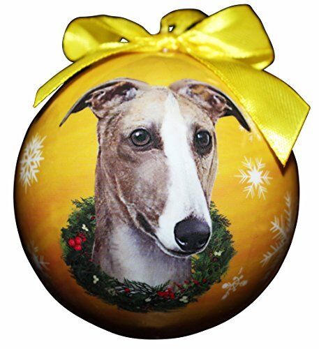 "Greyhound Fawn Christmas Ornament" Shatter Proof Ball Easy To Personalize