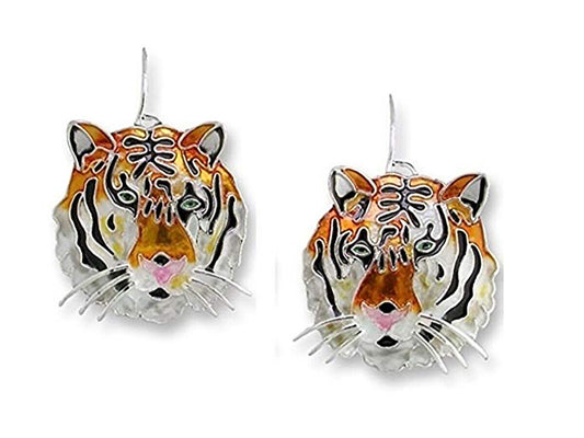 Marilyn Grame Zarah Bengal Tiger Enameled Wire Dangle Earrings