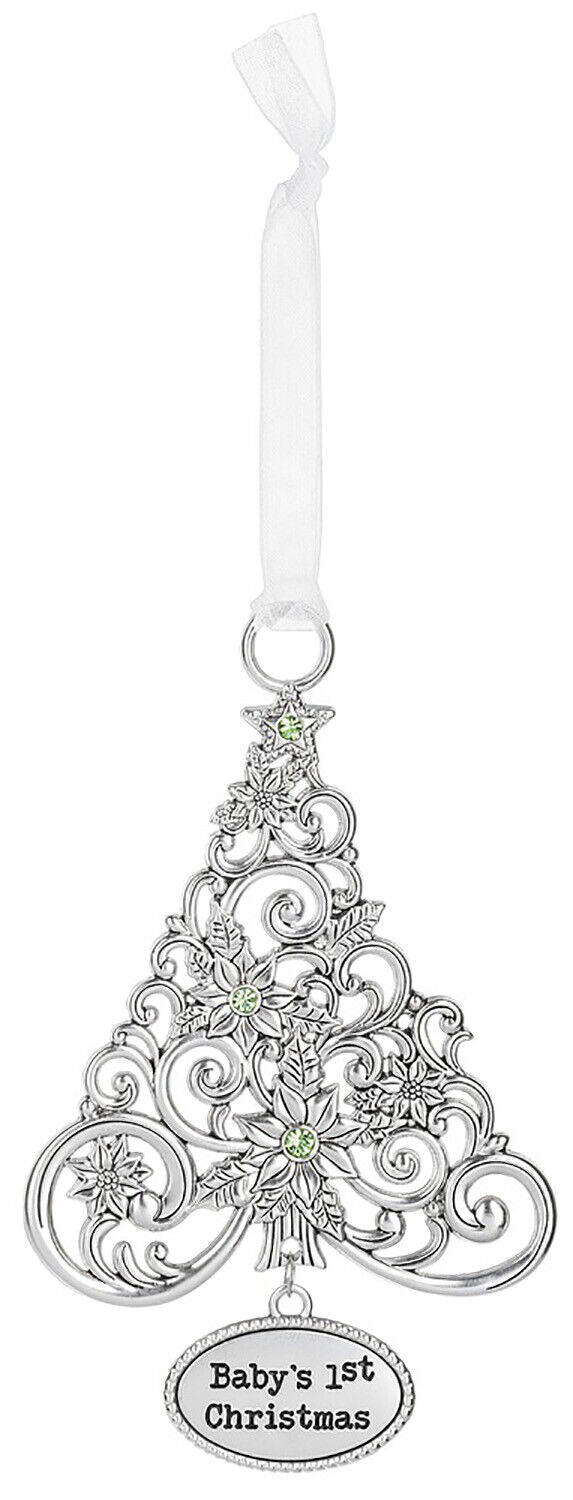 Ganz Ornament Oh Christmas Tree with Poinsettias - Baby's 1st Christmas