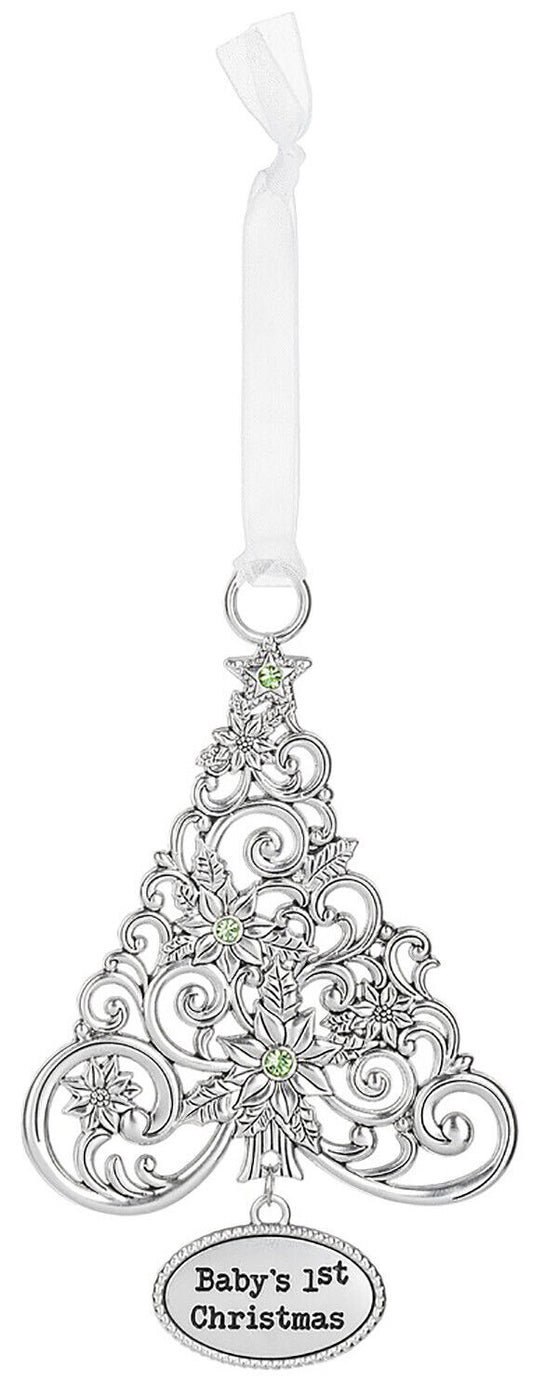 Ganz Ornament Oh Christmas Tree with Poinsettias - Baby's 1st Christmas