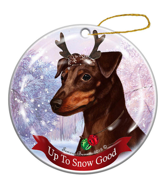 Holiday Pet Gifts Min Pin Chocolate Uncropped Dog Porcelain Christmas Ornament