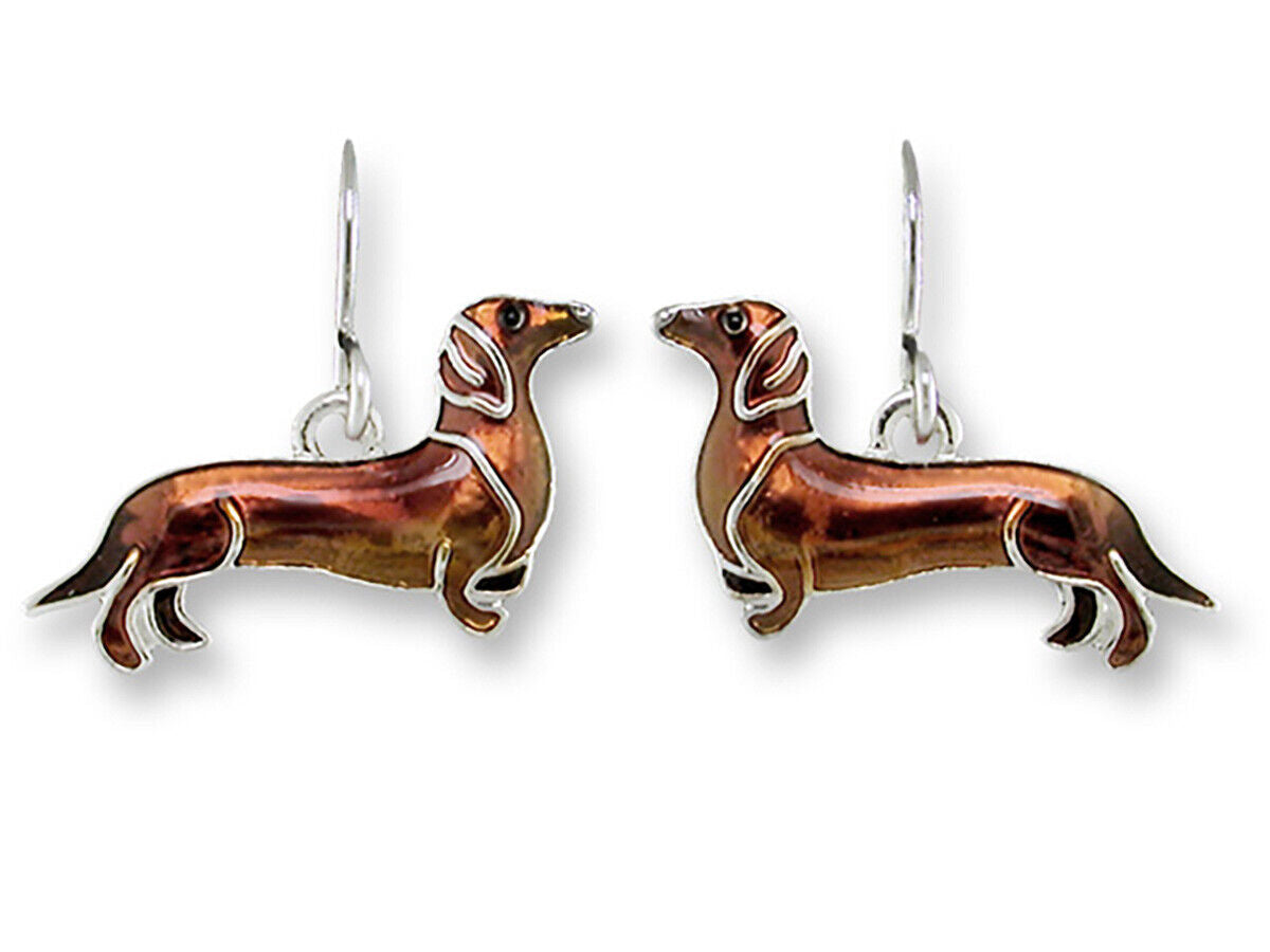 Zarah Sterling Silver Red Dachshund Earrings by Julia Pinkham