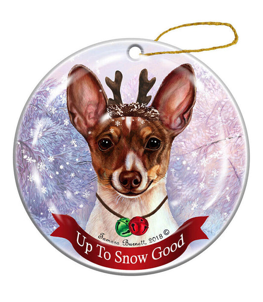Holiday Pet Gifts Chocolate Tri Toy Fox Terrier Porcelain Christmas Ornament