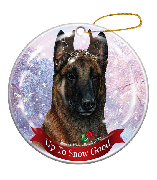 Holiday Pet Belgian Malinois Mahogany Reindeer Dog Porcelain Christmas Ornament