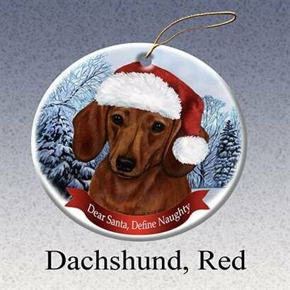 Red Dachshund Dog Santa Hat Christmas Ornament Porcelain China USA-made