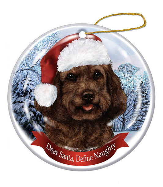 Holiday Pet Gifts Chocolate Cockapoo Santa Hat Dog Porcelain Christmas Ornament