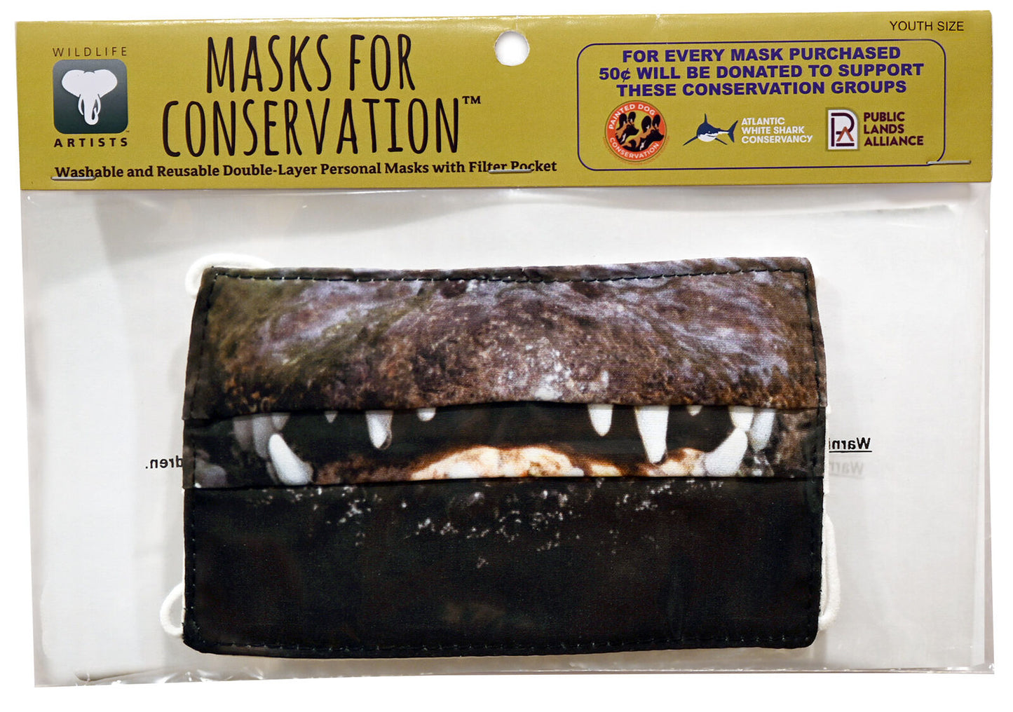 Wildlife Artists Fun Youth Animal Face Masks, Washable, Reusable - Alligator