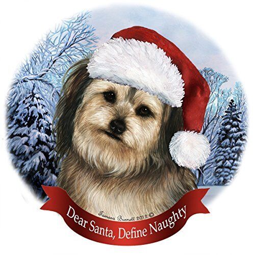 Holiday Pet Gifts Yorkipoo Santa Hat Dog Porcelain Christmas Tree Ornament