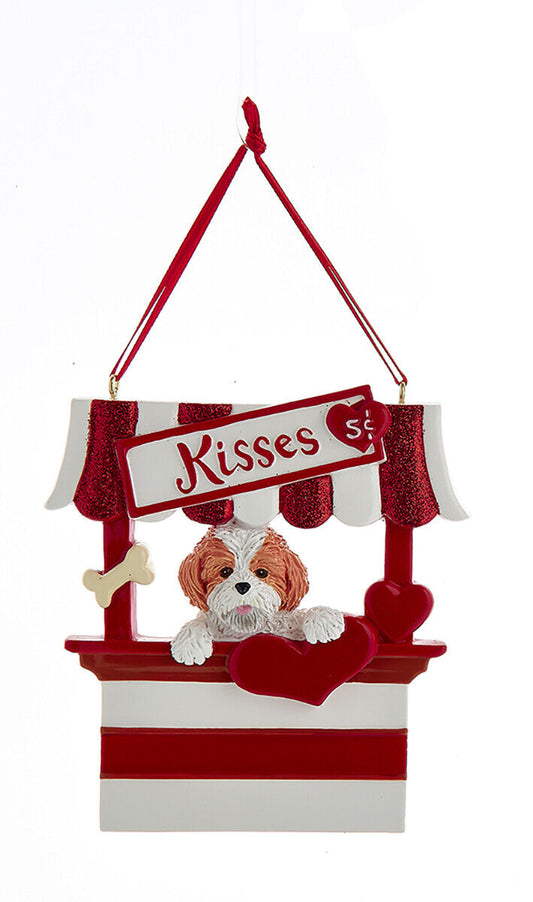 Kurt Adler Tan and White Shih Tzu Dog Kissing Booth Christmas Tree Ornament - 4"