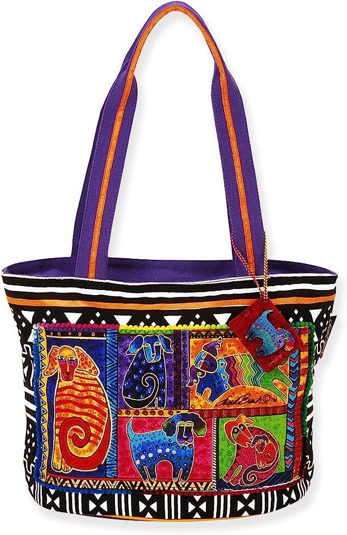 Laurel Burch Dog Tails Patchwork Medium Tote, 14 x 6.5 x 10"