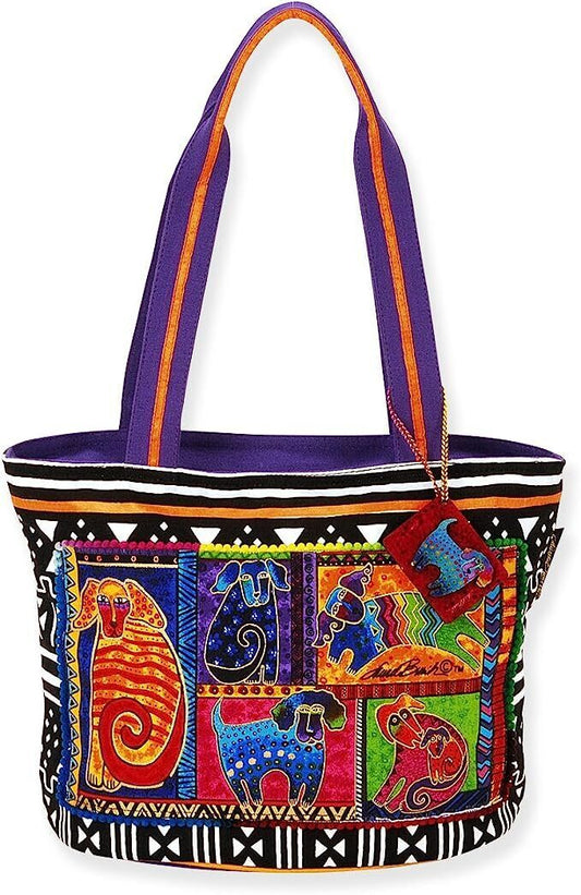 Laurel Burch Dog Tails Patchwork Medium Tote, 14 x 6.5 x 10"