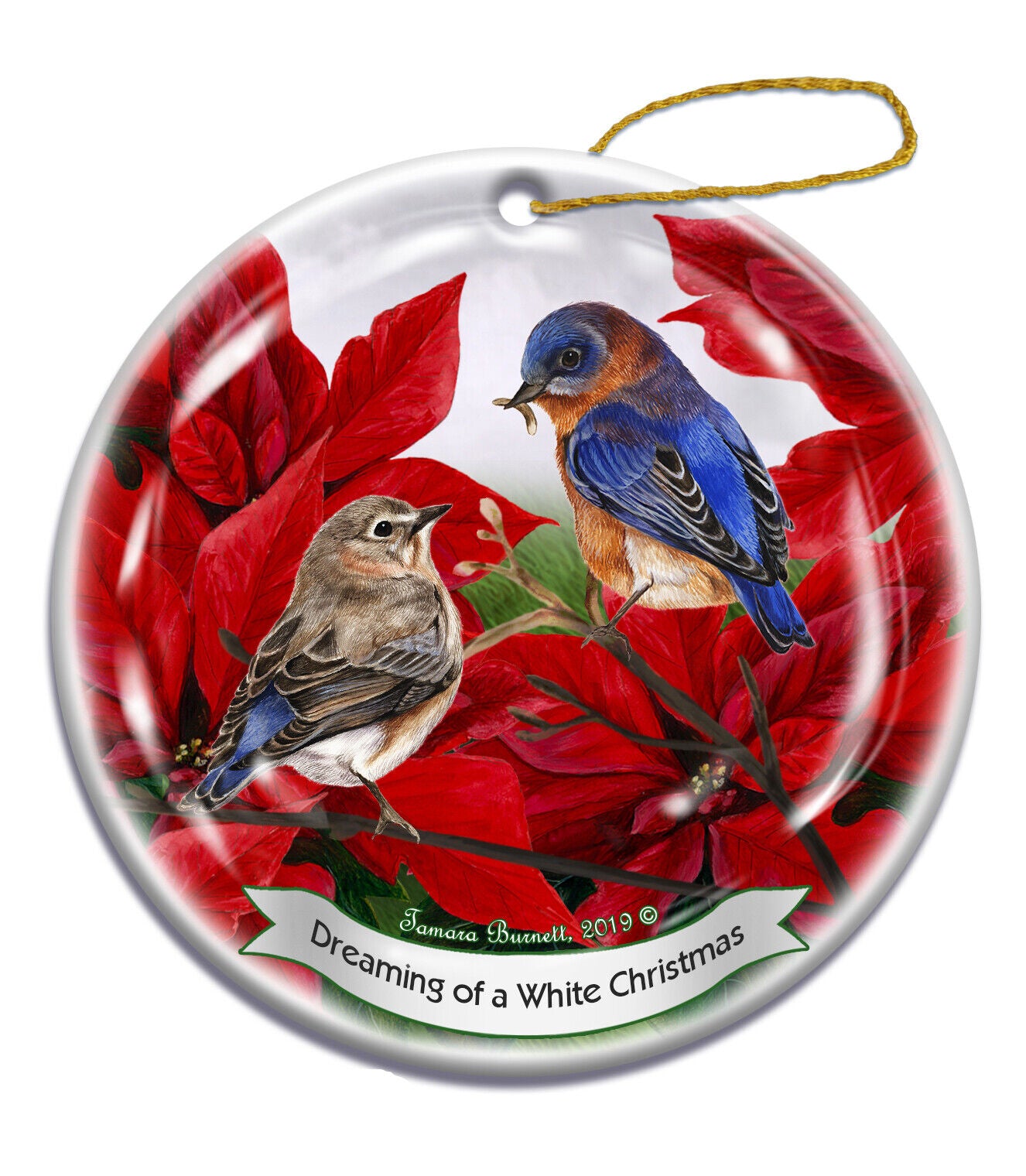 Holiday Pet Gifts Eastern Blue Bird Porcelain Christmas Ornament