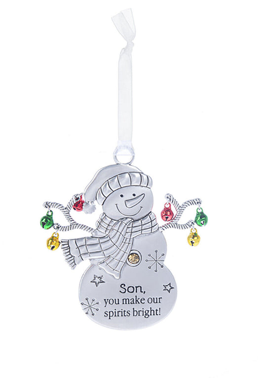 Ganz Snowman with Bells Ornament - Son, you make our spirits bright!