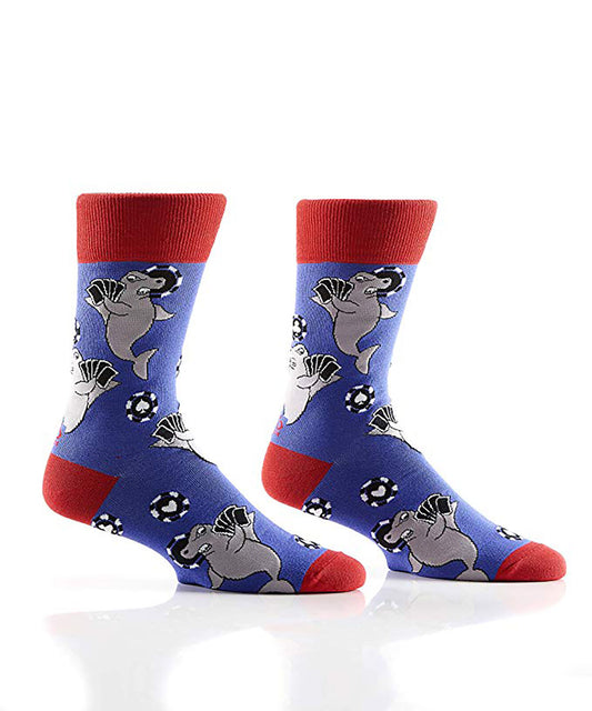 Yo Sox Card Sharks Red and Blue Men's Size 7-12 Cotton Blend Novelty Crew Socks