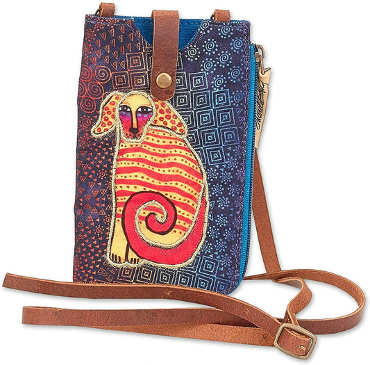 Laurel Burch Crossbody Cell Phone Purse - Canvas Handbag (A. Orange Dog)