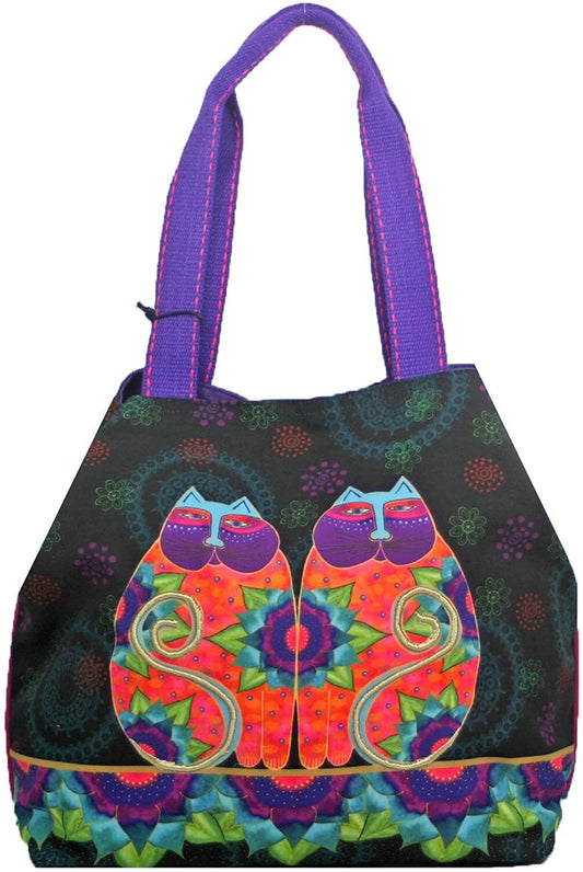 Laurel Burch Celestial Lotus Cats Large Gap Tote, 21”L x 6”W x15”H