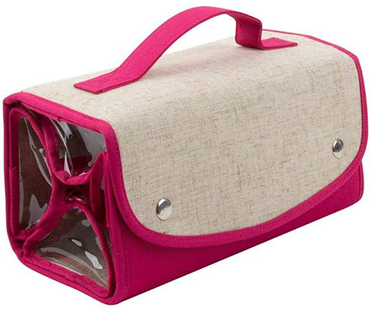 Mainstreet Collection Pink Canvas ROLL UP Cosmetic Bag for Travel