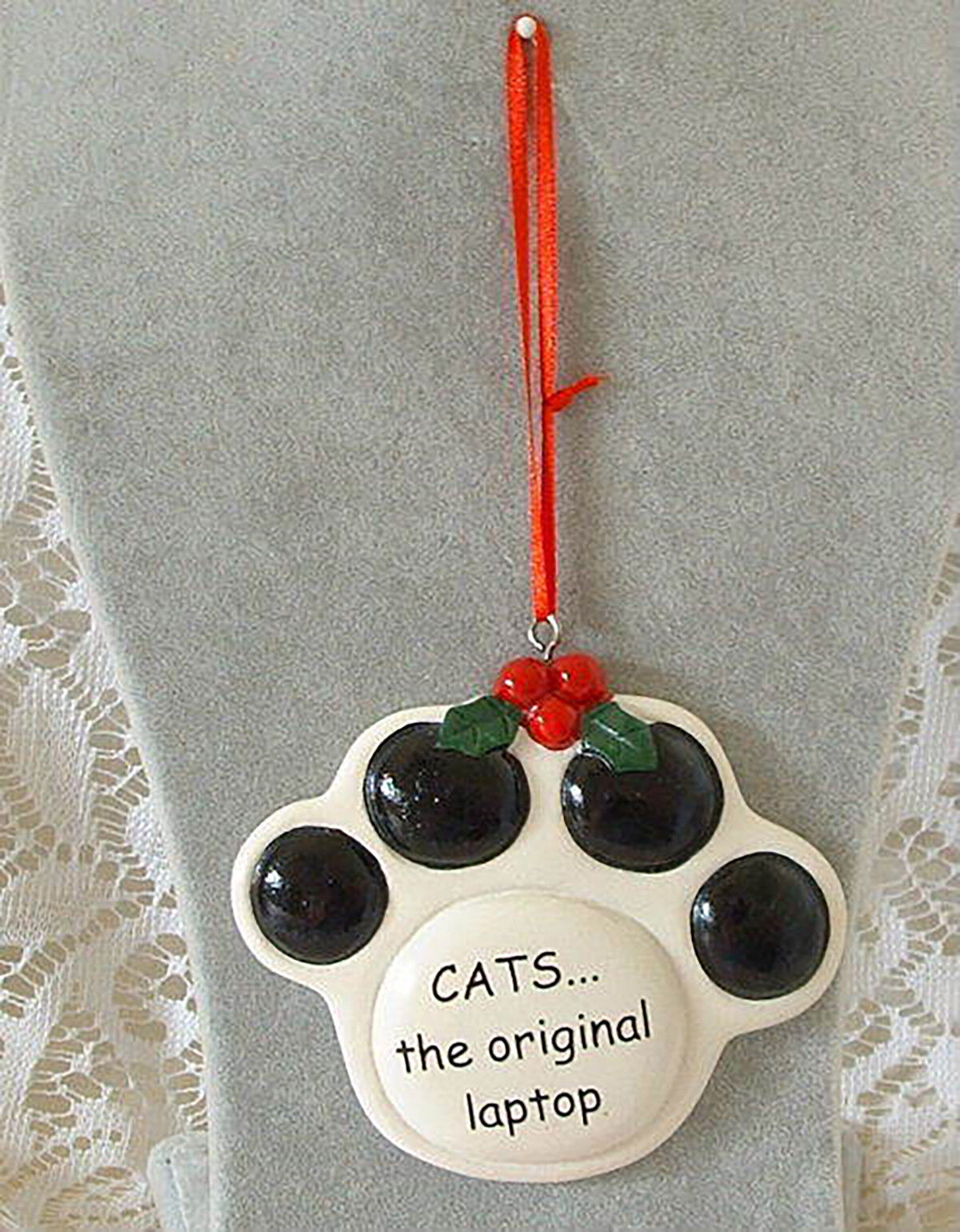 Ceramic Paw Print Christmas Ornament "CATS... the original Laptop"