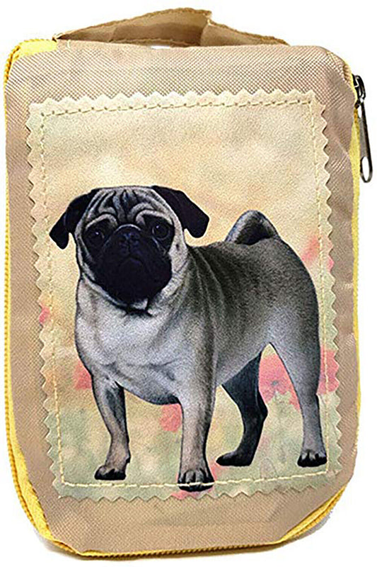 Pug Foldable Tote Bag - Durable, Waterproof - Zippered Market Tote