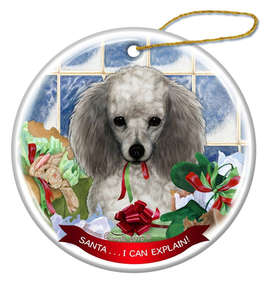 Silver Poodle Dog Porcelain Hanging Ornament Pet Gift 'Santa.. I Can Explain!'