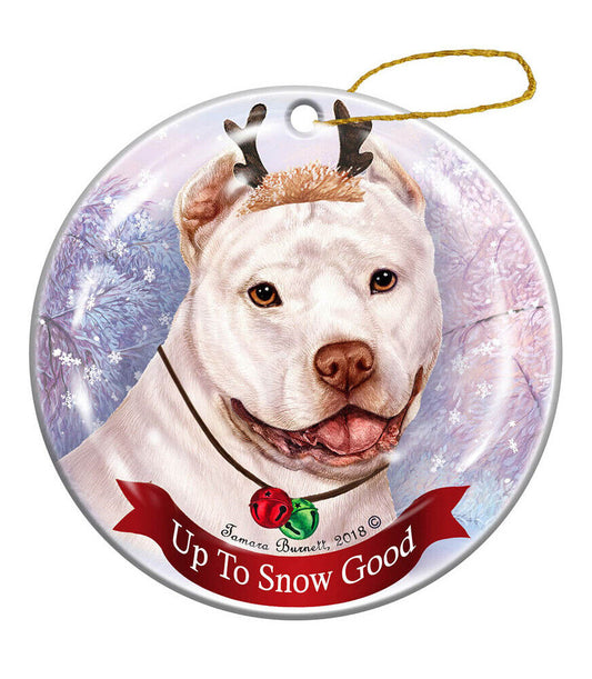 Holiday Pet Gifts White Pit Bull Cropped Dog Porcelain Christmas Ornament