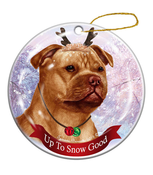 Holiday Pet Gifts Staffordshire Bull Terrier Orange Porcelain Christmas Ornament