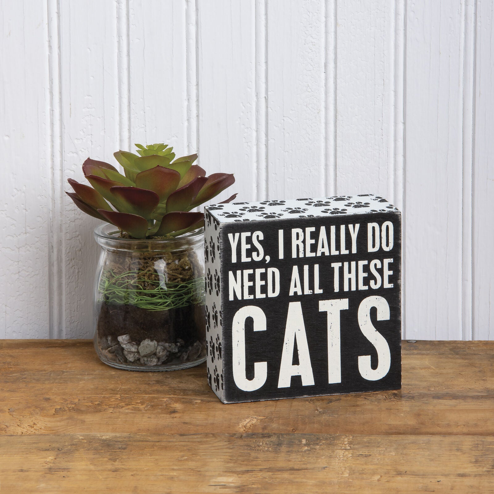 Primitives by Kathy Yes I really Do Need All Of These Cats Box Sign, 4" Square