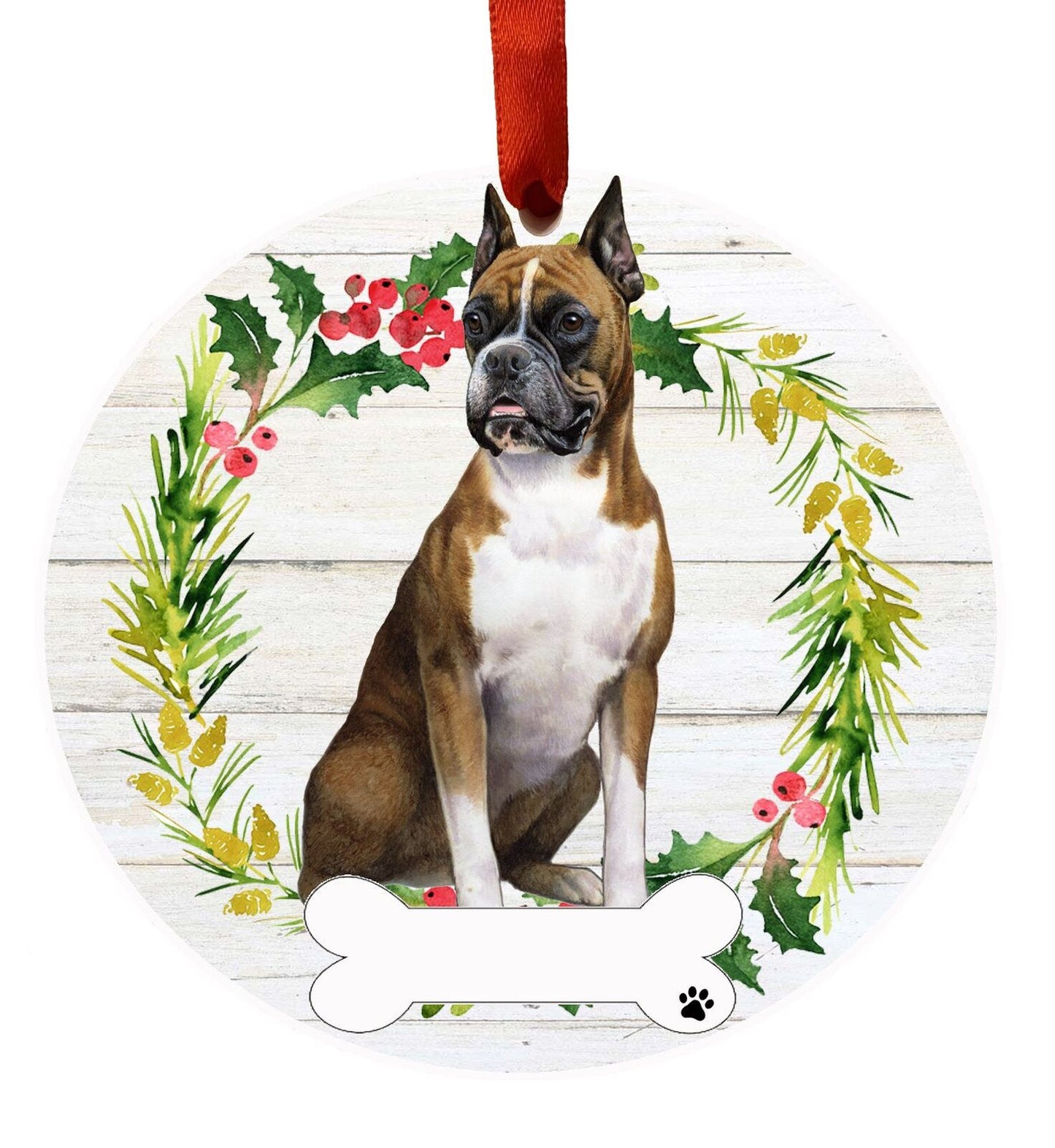 Boxer Uncropped Ornament - E&S Pets - DIY Personalizable, Ceramic Round Ornament